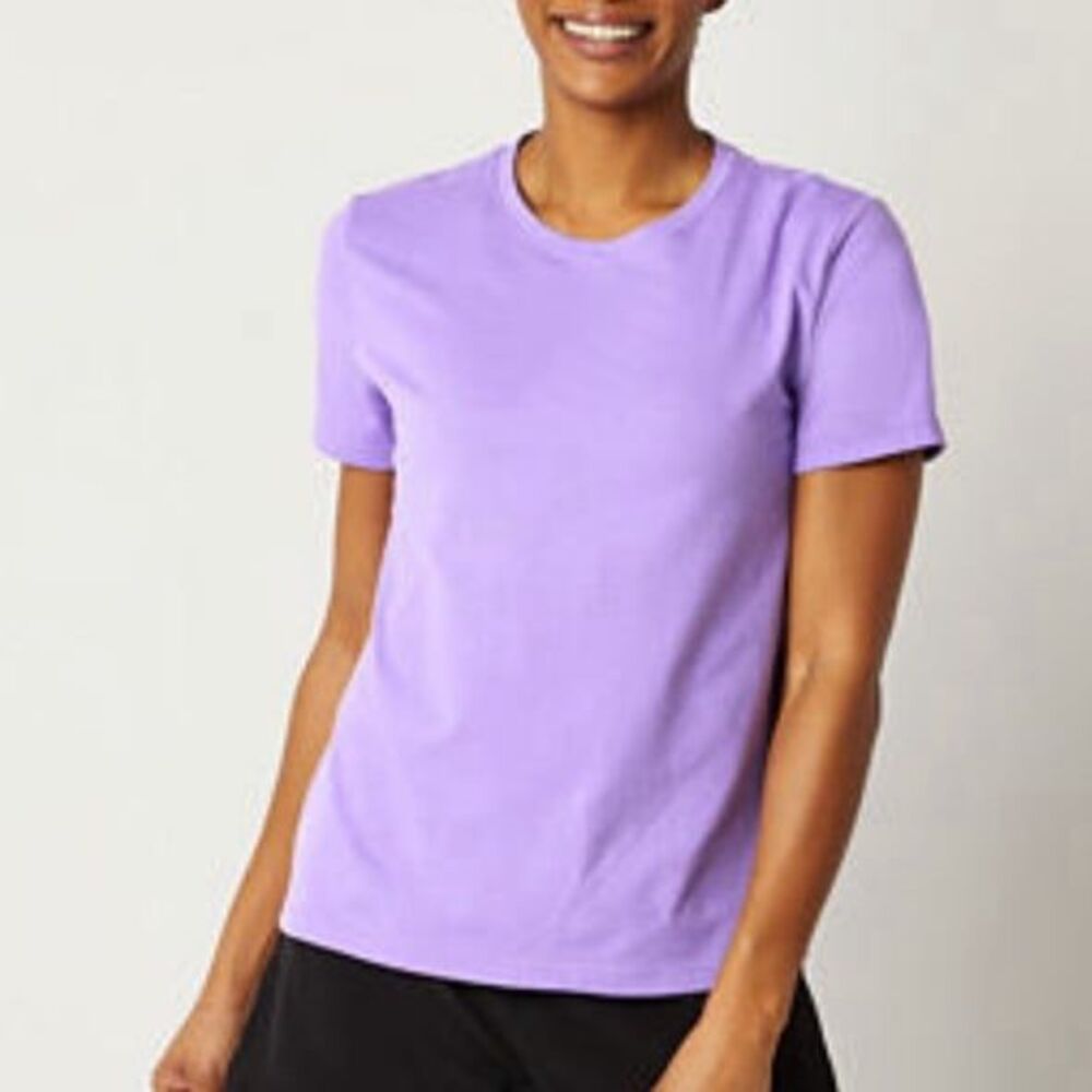 Xersion Womens Cotton Crew Neck Short Sleeve T-Shirt Purple